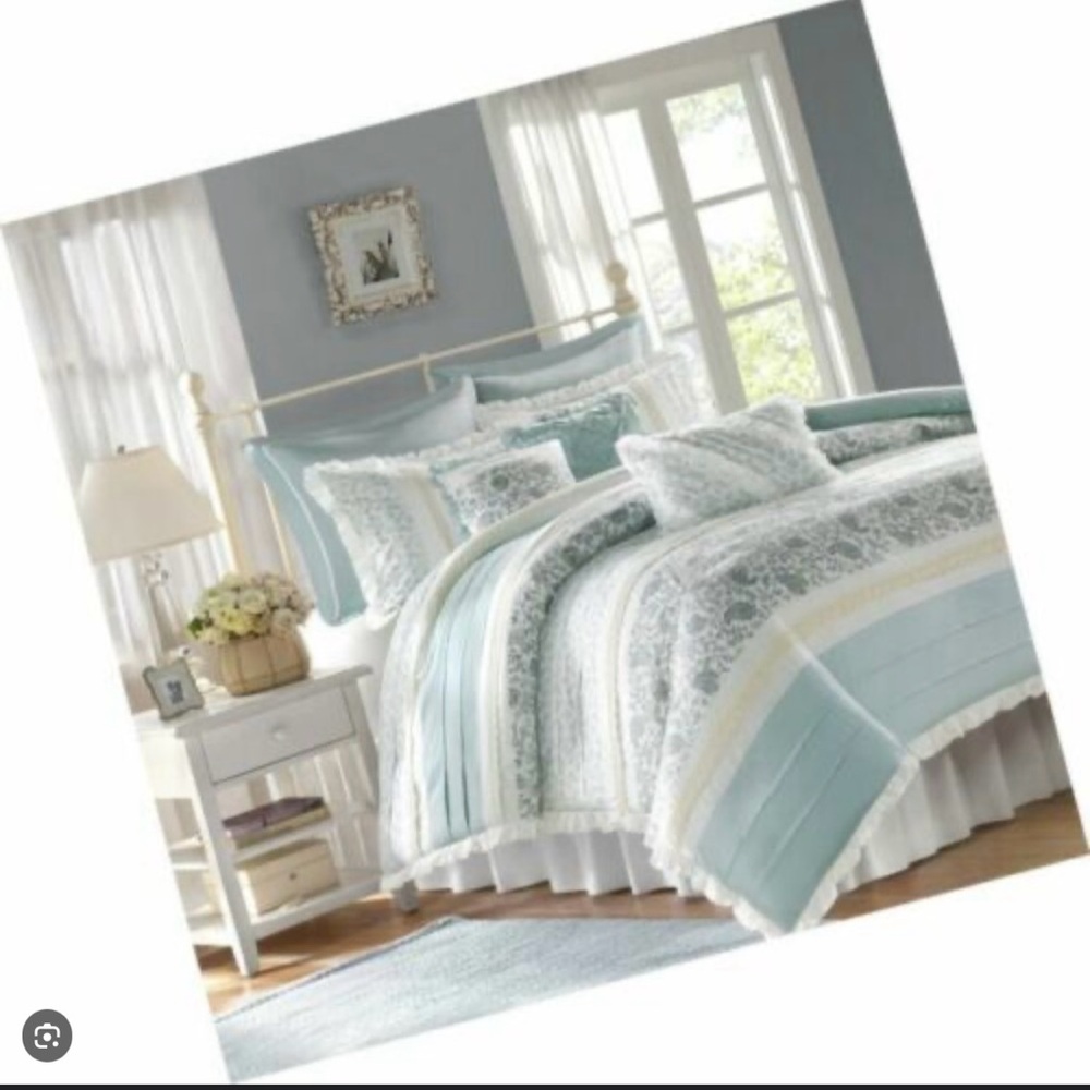 Madison Park-Stella-duvet cover-color block mint paisley print/bonus sha…